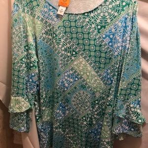 Ruby Rd. Green and Blue Patterned Blouse